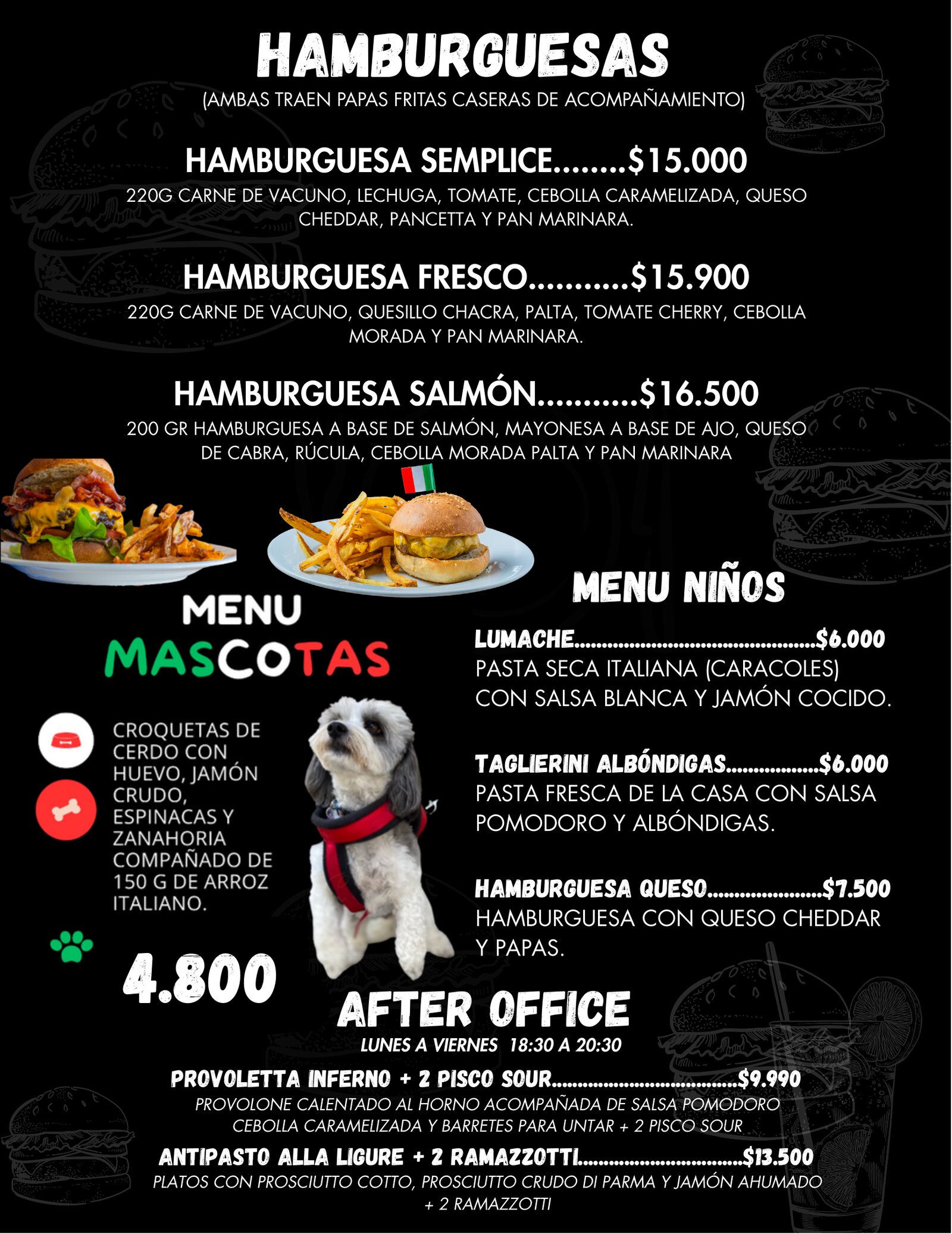 Carta Lagomarsino 2026 - Hamburguesas, menú niños, menú mascotas y after office