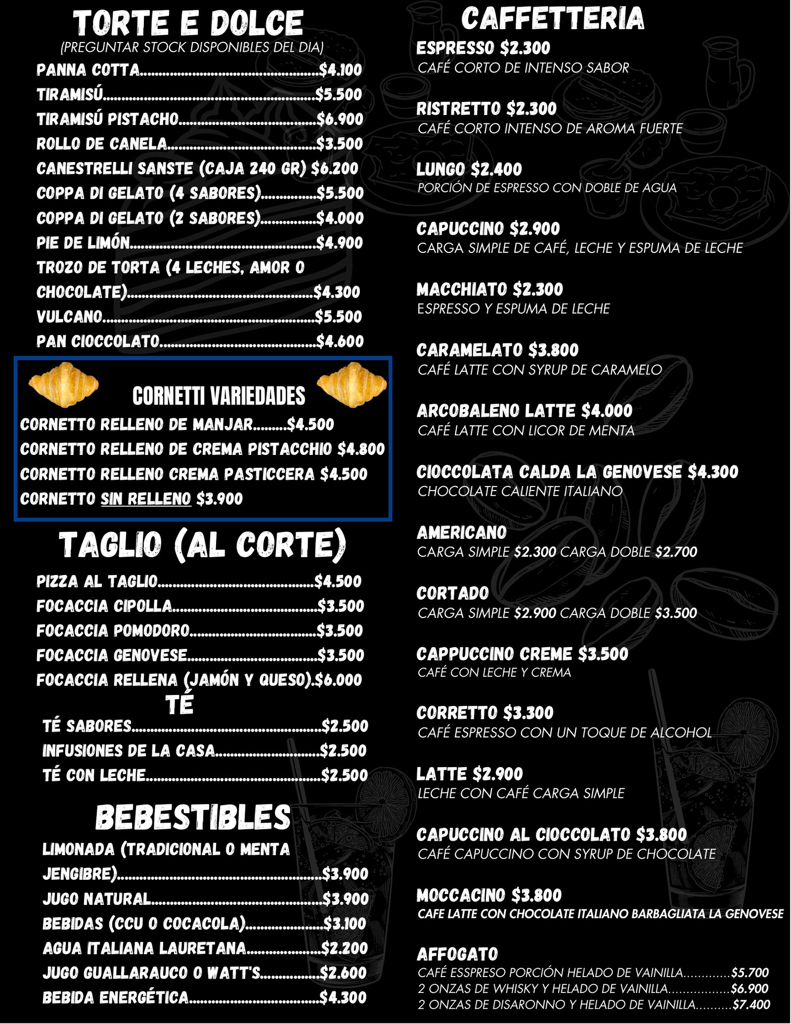 Carta Lagomarsino 2026 - Torte e dolce, taglio, té, bebestibles y caffetteria